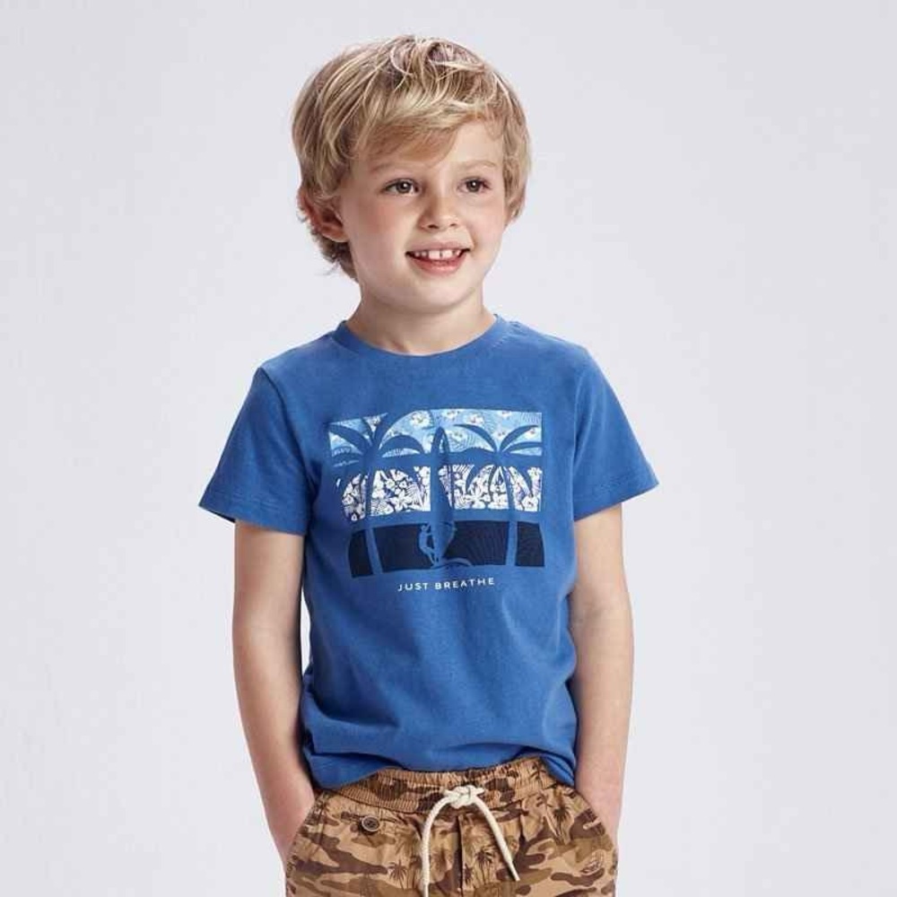 Size 7 Boys Mayoral Blue 'Just Breathe' Kids Tee